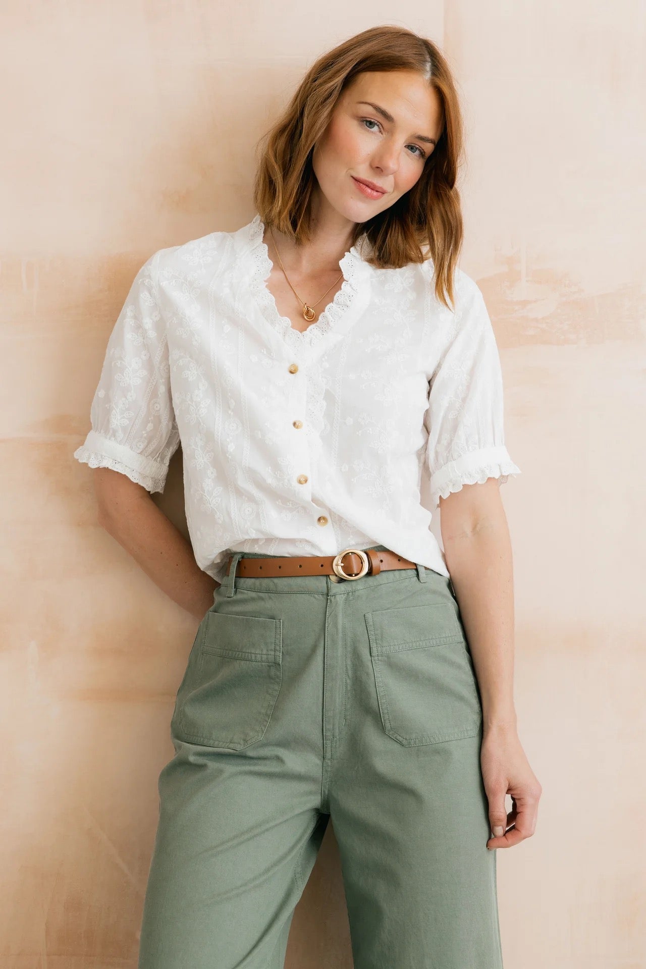 Wren Embroidered Cotton Frill Blouse - White - Lily &amp; Me
