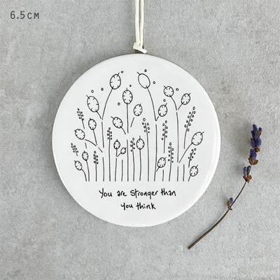 East of India Porcelain Hanging Disc -Tall Flowers - You Are Stronger