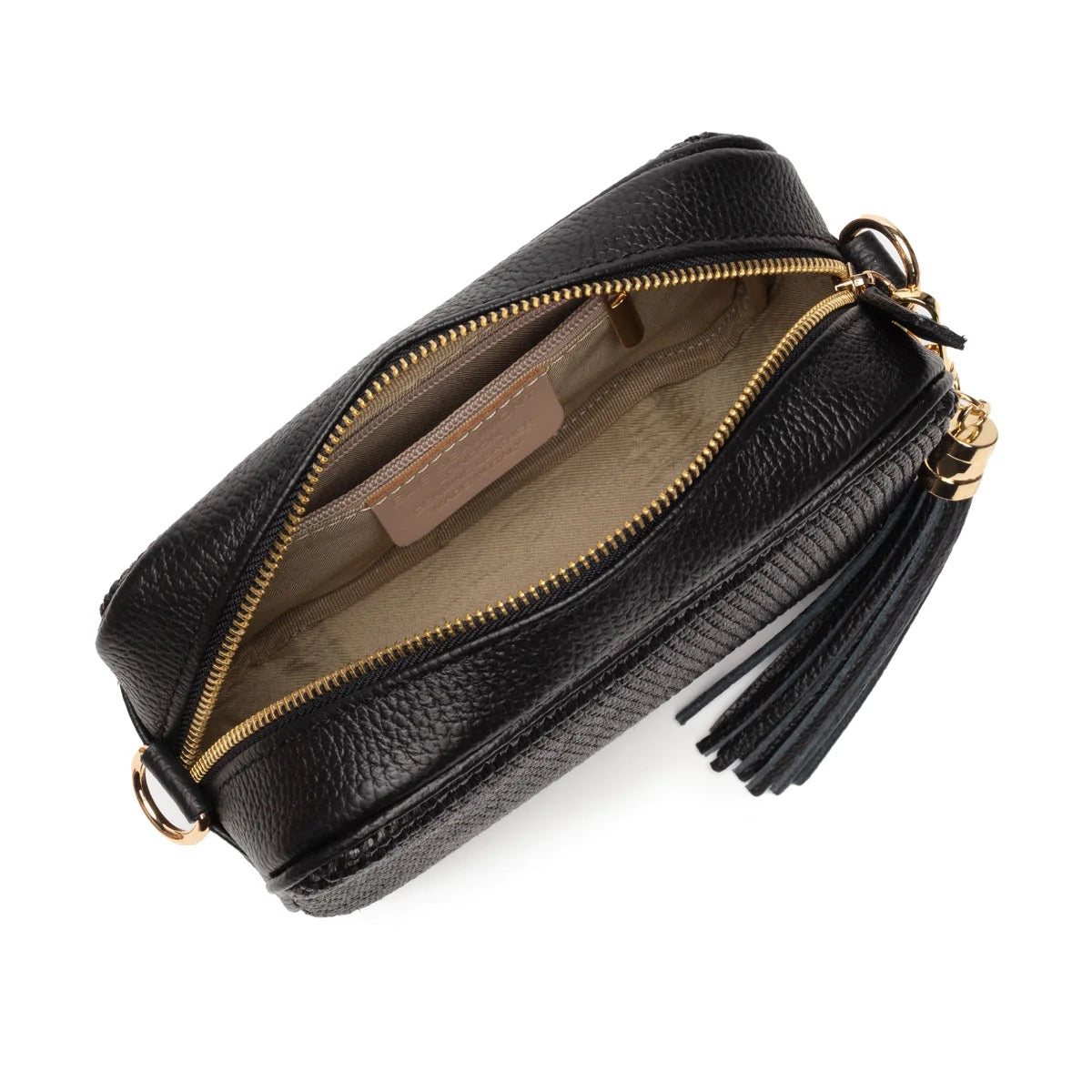 Elie Beaumont Designer Leather Raffia Crossbody Bag - Black (GOLD Fittings)