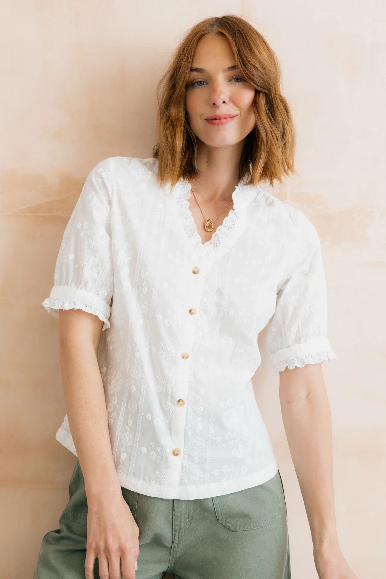 Wren Embroidered Cotton Frill Blouse - White - Lily &amp; Me