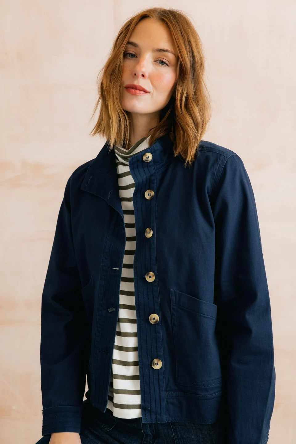 Maya High Neck Stretch Twill Jacket - Navy Blue - Lily &amp; Me