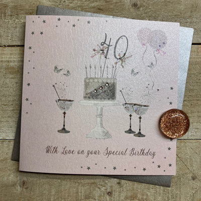 Special 40th Birthday Pink LARGE Card - White Cotton Cards