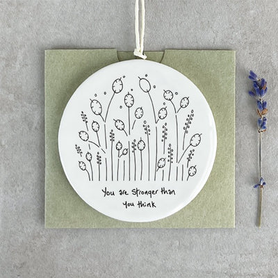 East of India Porcelain Hanging Disc -Tall Flowers - You Are Stronger