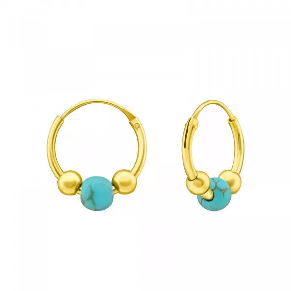 Hollie Tree - Turquoise Bead Gold Mini Hoop Earrings - Sterling Silver Bottled Jewellery