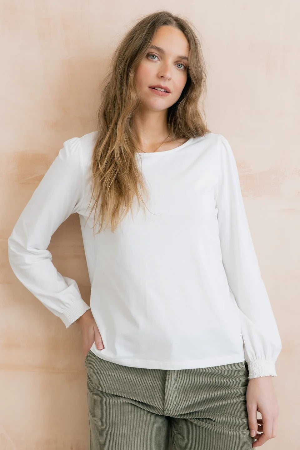 Caroline Long Sleeve Plain Organic Cotton Jersey Top - White - Lily &amp; Me