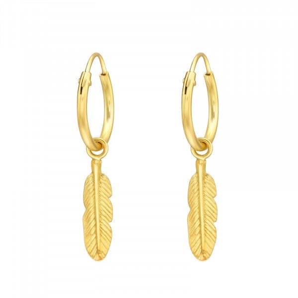 Hollie Tree - Gold Feather Mini Hoop Earrings - Sterling Silver Bottled Jewellery