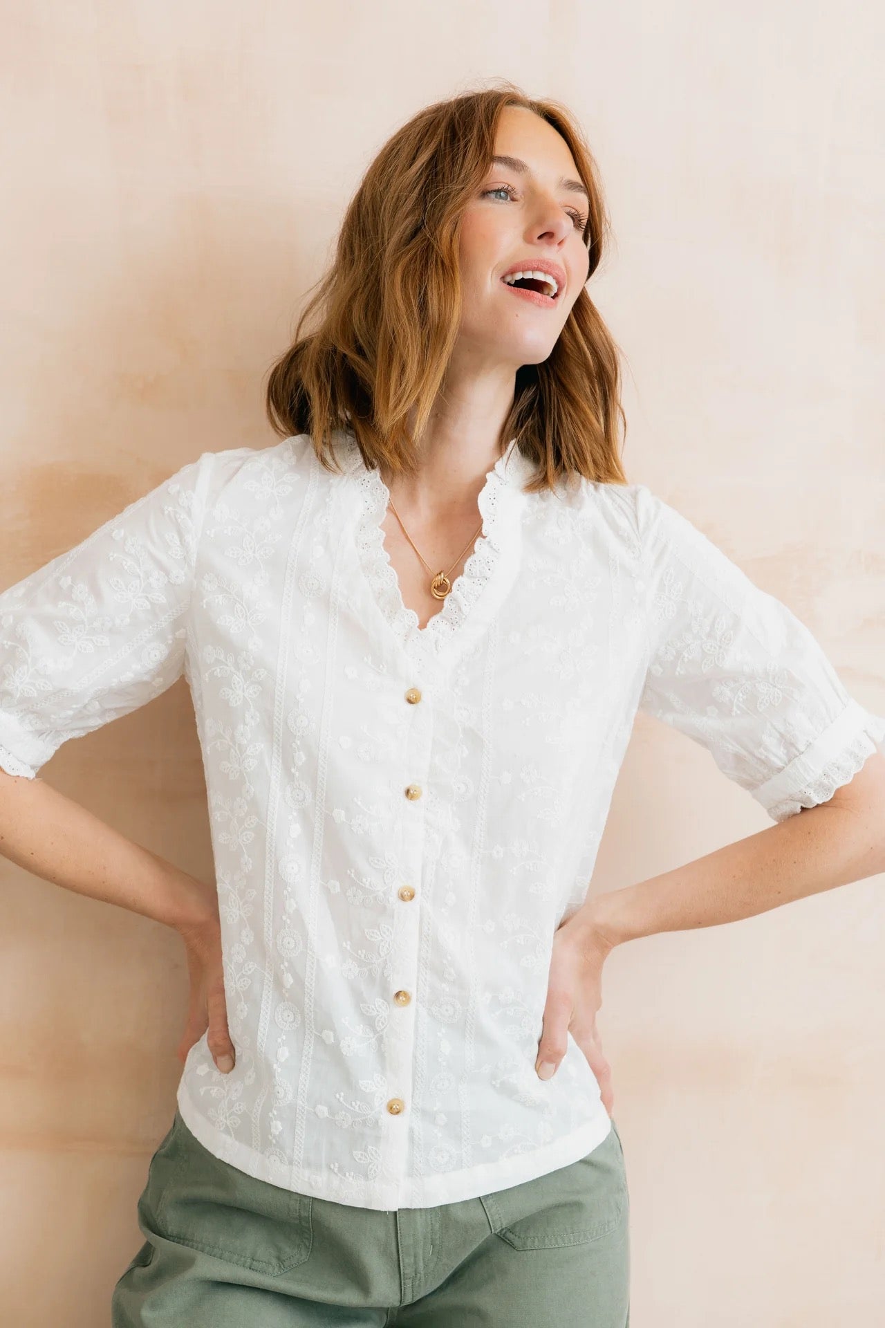 Wren Embroidered Cotton Frill Blouse - White - Lily &amp; Me