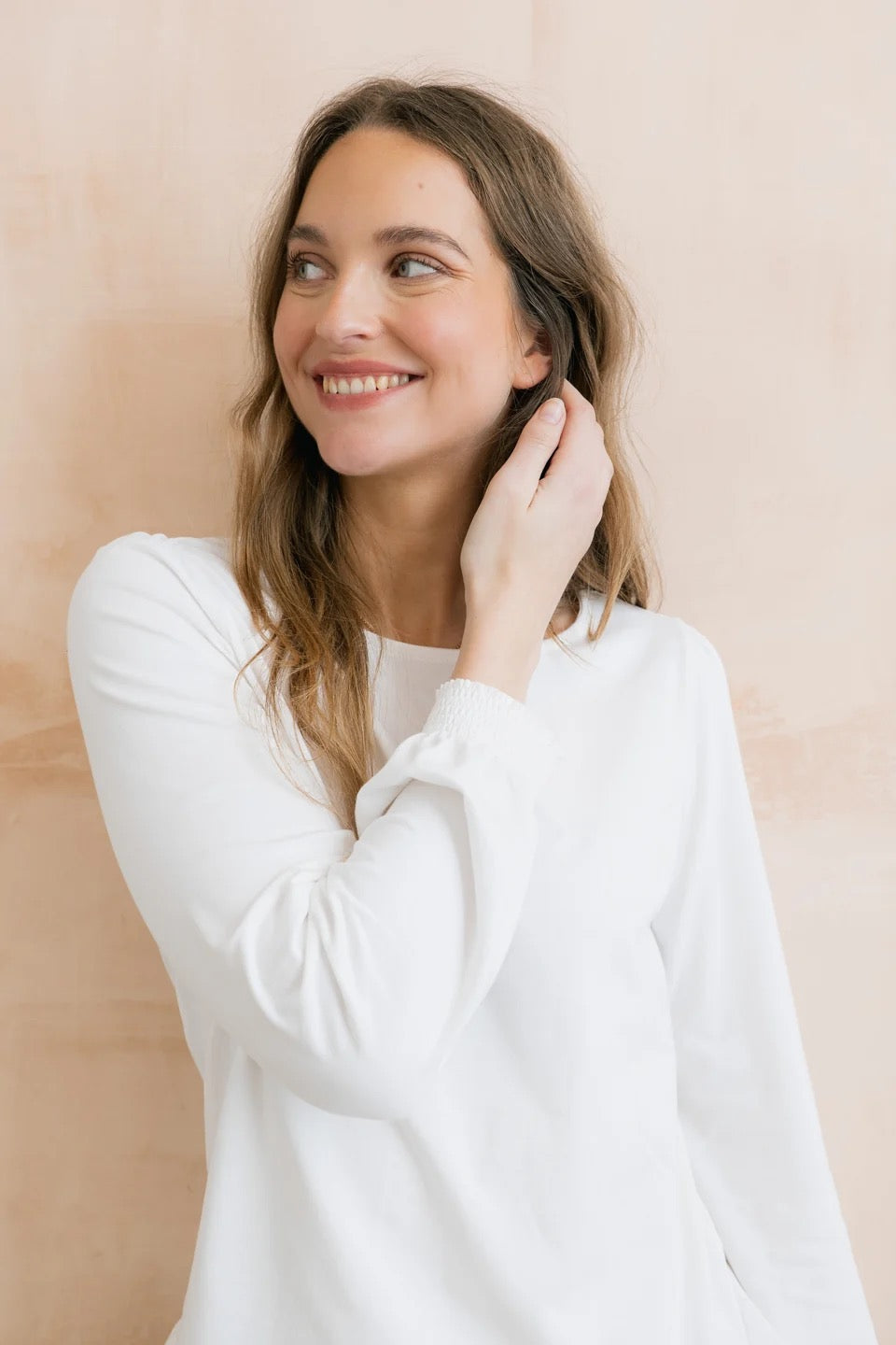 Caroline Long Sleeve Plain Organic Cotton Jersey Top - White - Lily &amp; Me