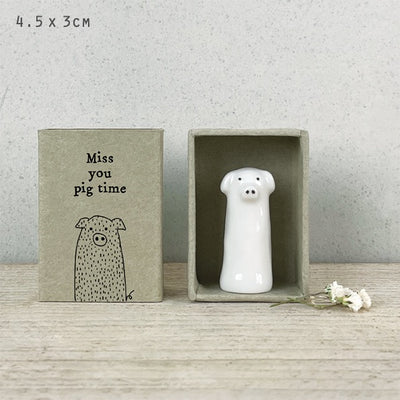 East of India Matchbox - Ceramic Tall Pig Ornament - Miss You Pig Time