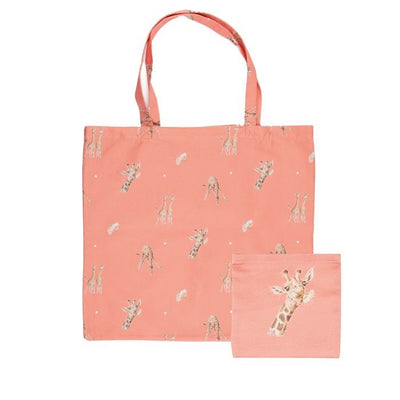 Giraffe & Flowers Foldable Large Shopper Bag - Coral - Wrendale Designs