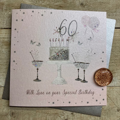 Special 60th Birthday Pink LARGE Card - White Cotton Cards