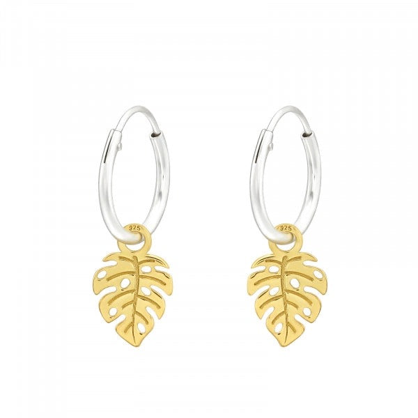 Hollie Tree - Silver & Gold Leaf Mini Hoop Earrings - Sterling Silver Bottled Jewellery