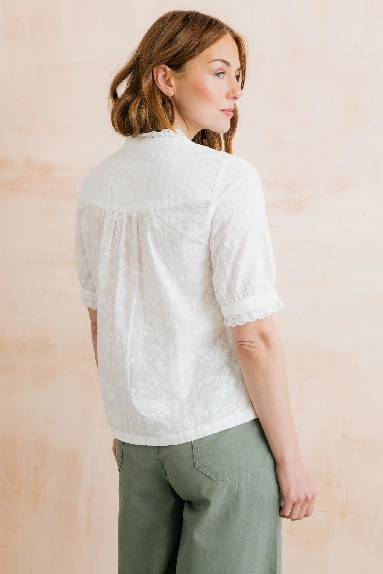 Wren Embroidered Cotton Frill Blouse - White - Lily &amp; Me
