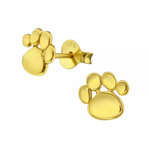 Hollie Tree - Gold Paw Print Stud Earrings - Sterling Silver Bottled Jewellery