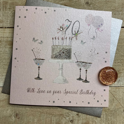 Special 70th Birthday Pink LARGE Card - White Cotton Cards