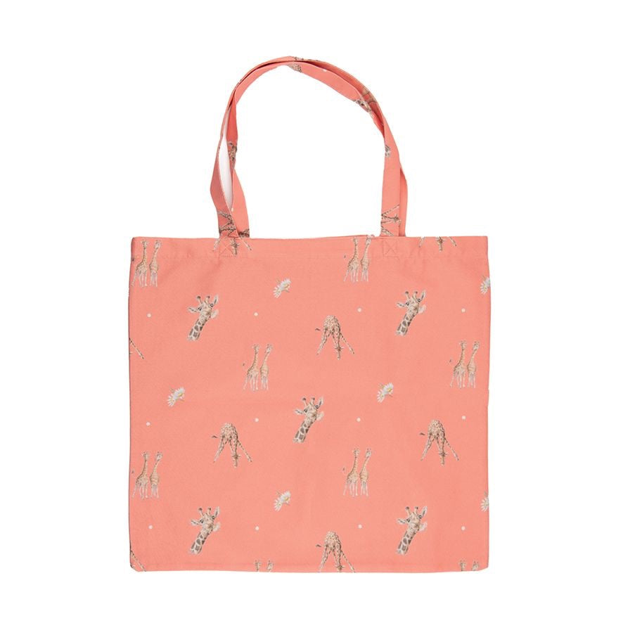 Giraffe & Flowers Foldable Large Shopper Bag - Coral - Wrendale Designs