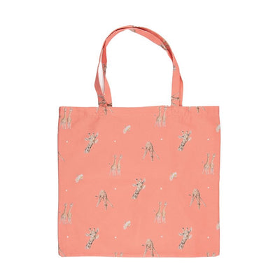 Giraffe & Flowers Foldable Large Shopper Bag - Coral - Wrendale Designs