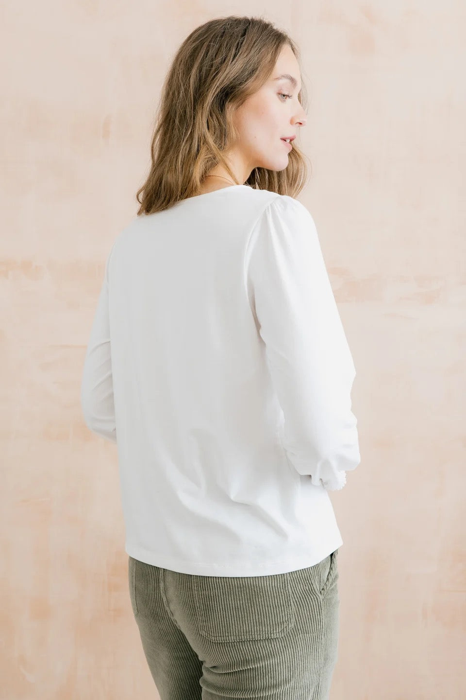 Caroline Long Sleeve Plain Organic Cotton Jersey Top - White - Lily &amp; Me