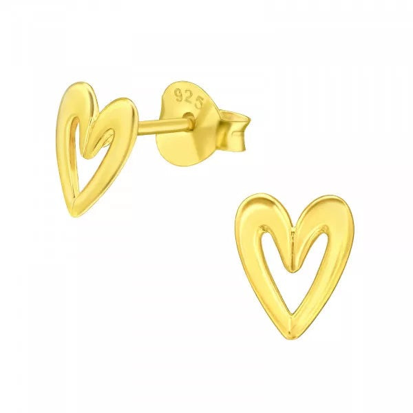 Hollie Tree - Gold Open Heart Stud Earrings - Sterling Silver Bottled Jewellery