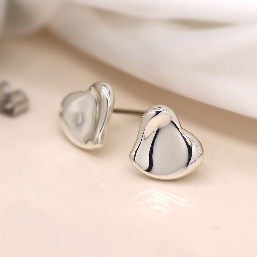 POM Silver Plated Wavy Surface Heart Stud Earrings