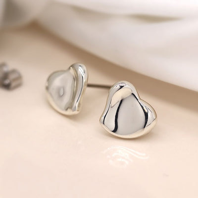 POM Silver Plated Wavy Surface Heart Stud Earrings