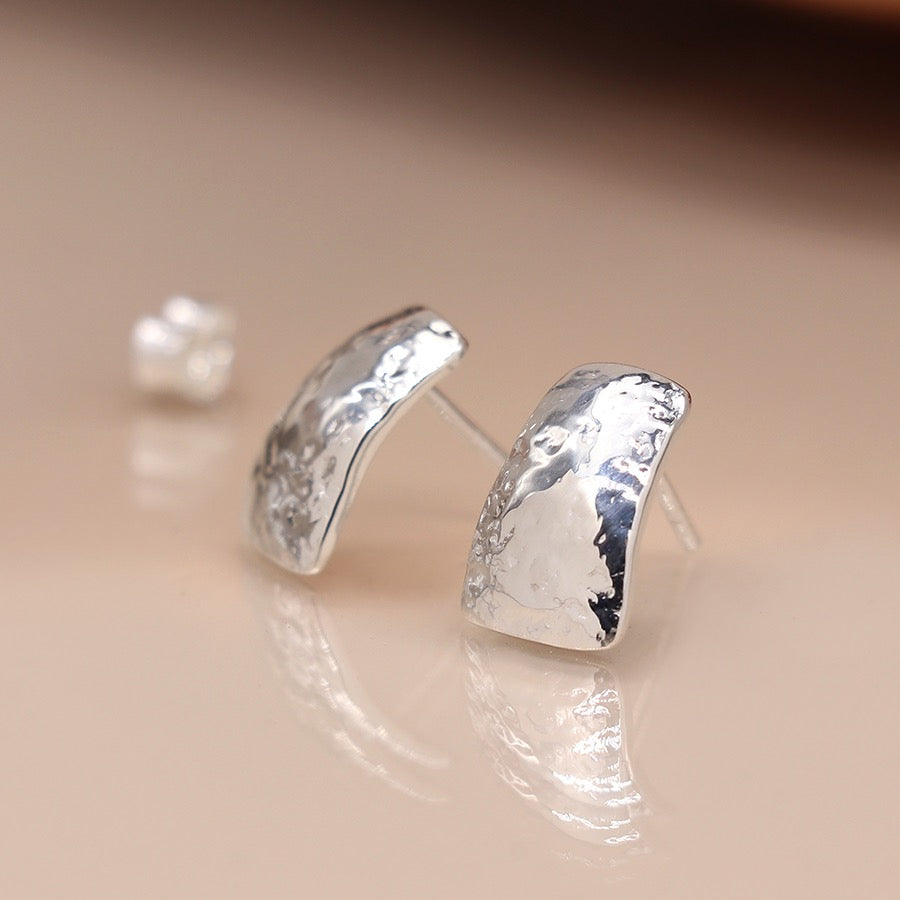 POM Sterling Silver Hammered Trapezoid Shaped Statement Stud Earrings