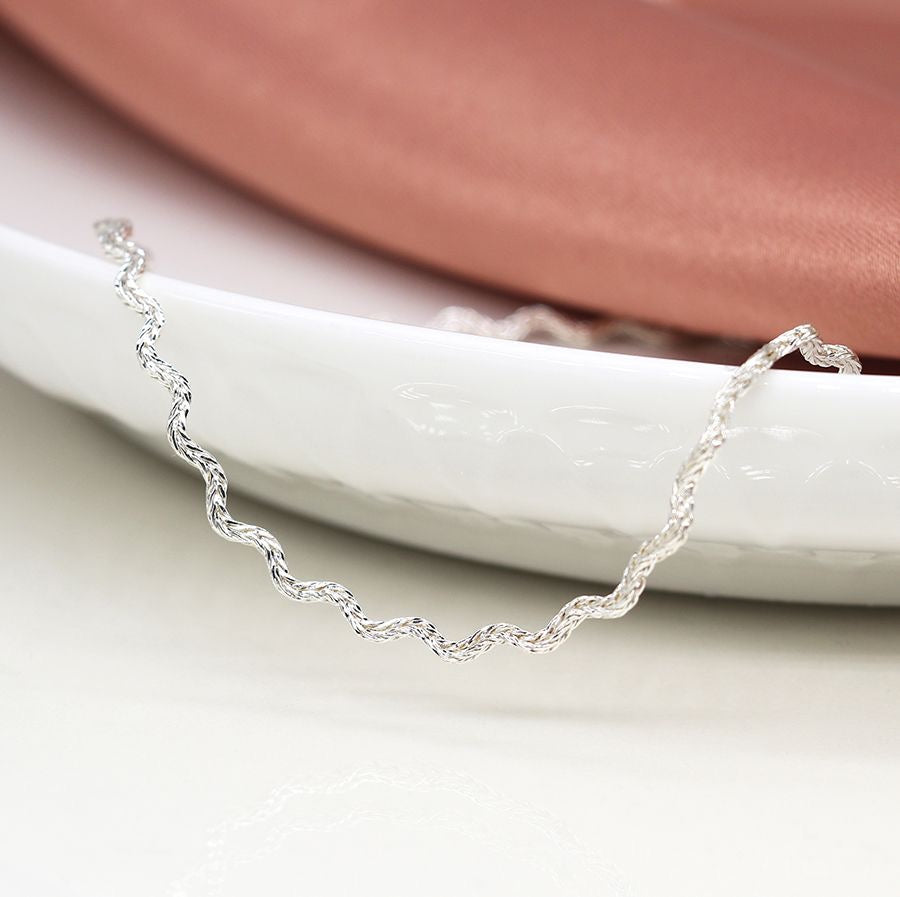 POM Silver Plated Textured Wave Chain Necklace