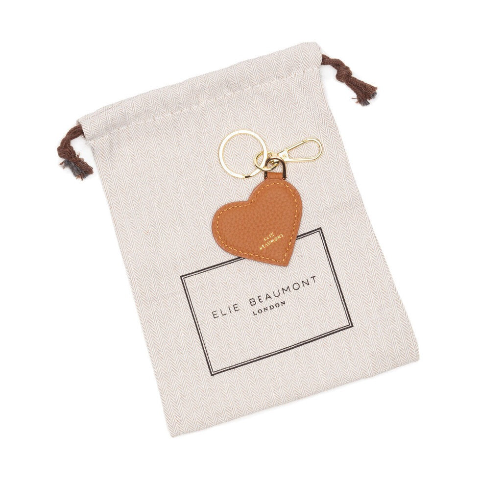 Elie Beaumont Designer Leather Heart Keyring - Tan