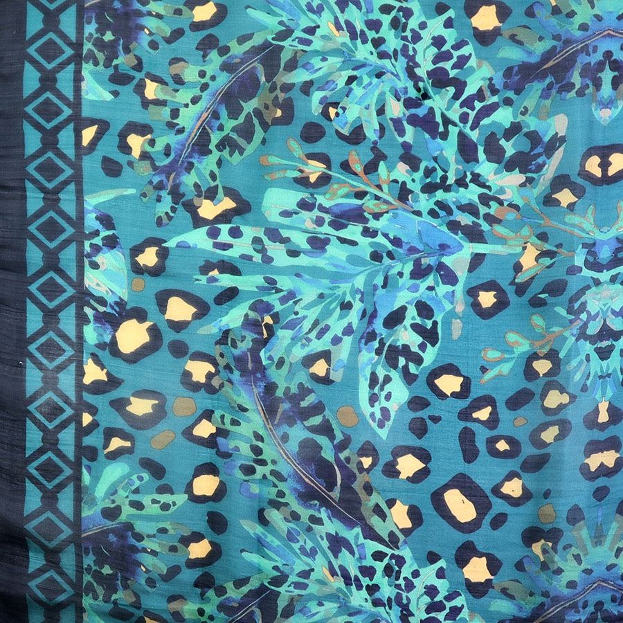 POM - Navy &amp; Teal Mix Botanical &amp; Animal Print - Square 100% Silk Scarf