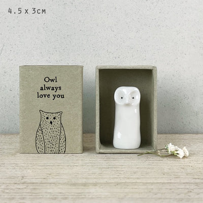 East of India Matchbox - Ceramic Tall Owl Ornament - Owl Always Love You