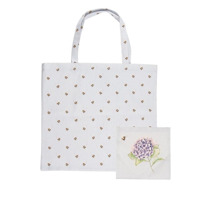 Bee & Hydrangea Foldable Large Shopper Bag - Light Grey - Wrendale Designs