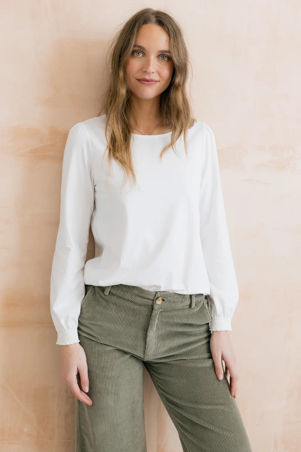 Caroline Long Sleeve Plain Organic Cotton Jersey Top - White - Lily &amp; Me