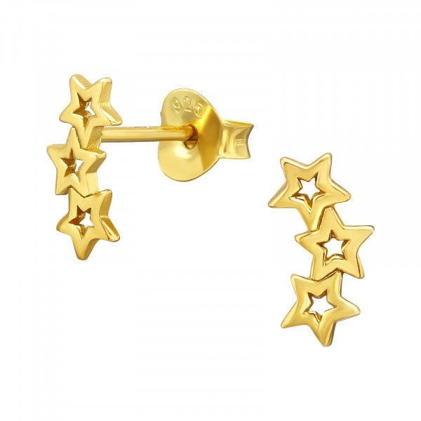 Hollie Tree - Gold Triple Star Stud Earrings - Sterling Silver Bottled Jewellery