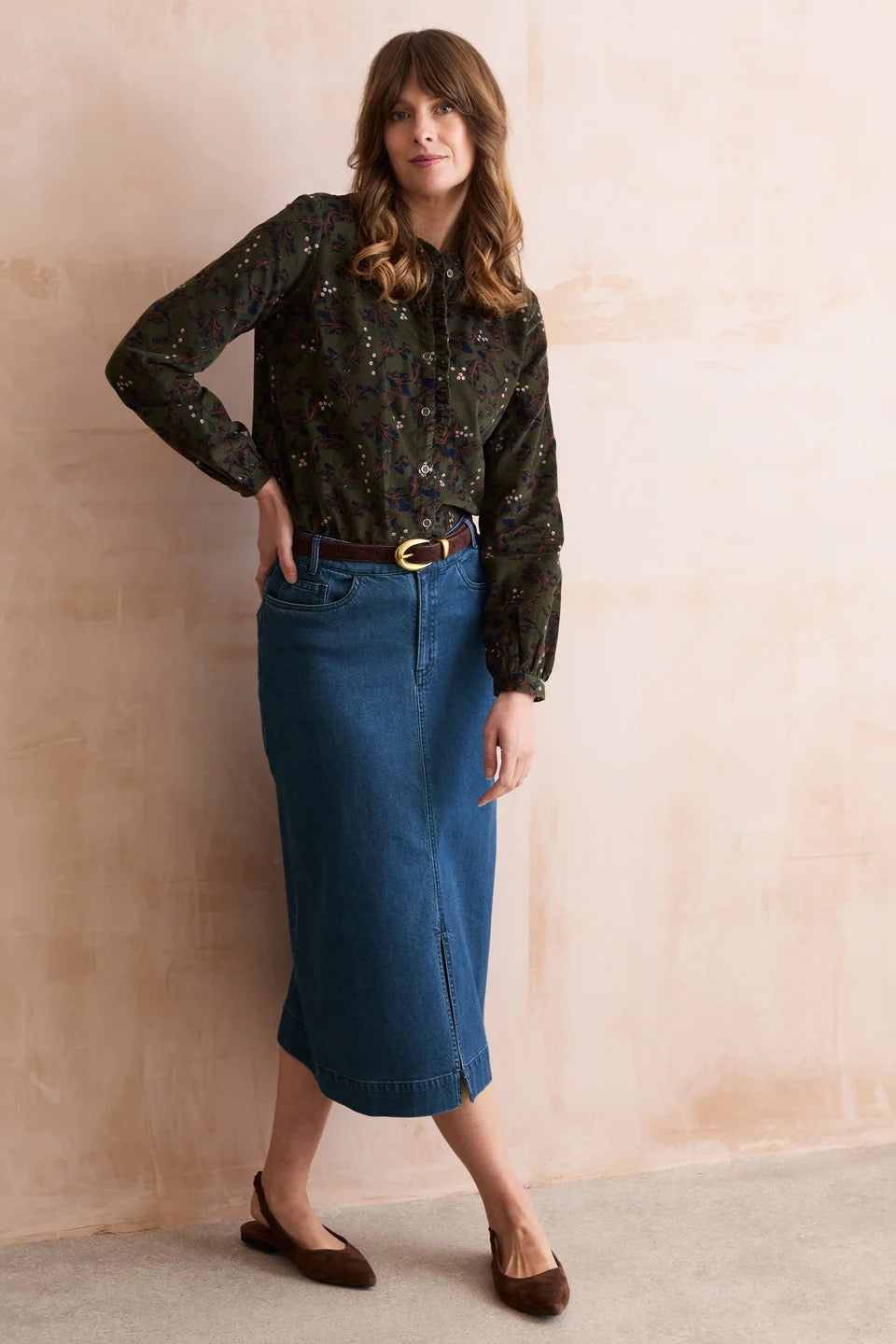 Morwenna Plain Denim Midi Skirt - Blue Denim - Lily &amp; Me