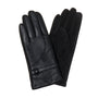 Park Lane Faux Leather & Faux Suede Button & Belt Ladies Gloves- Ebony Black