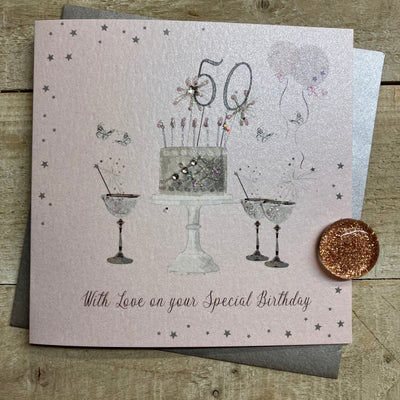 Special 50th Birthday Pink LARGE Card - White Cotton Cards