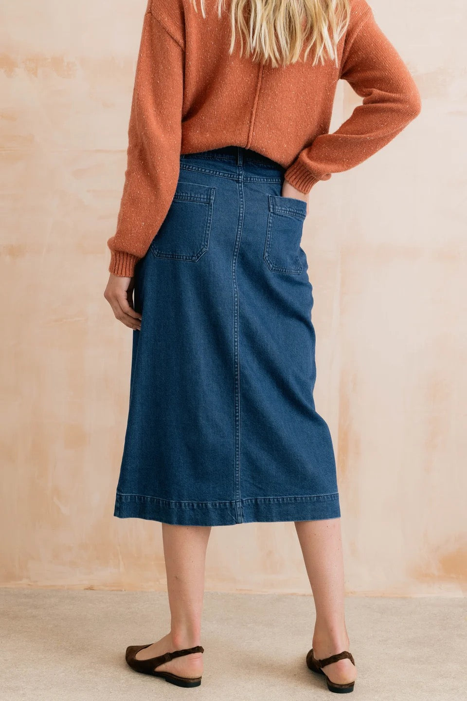 Morwenna Plain Denim Midi Skirt - Blue Denim - Lily &amp; Me