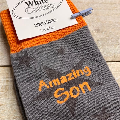 White Cotton Mens Ankle Socks -  Grey Star - Amazing Son