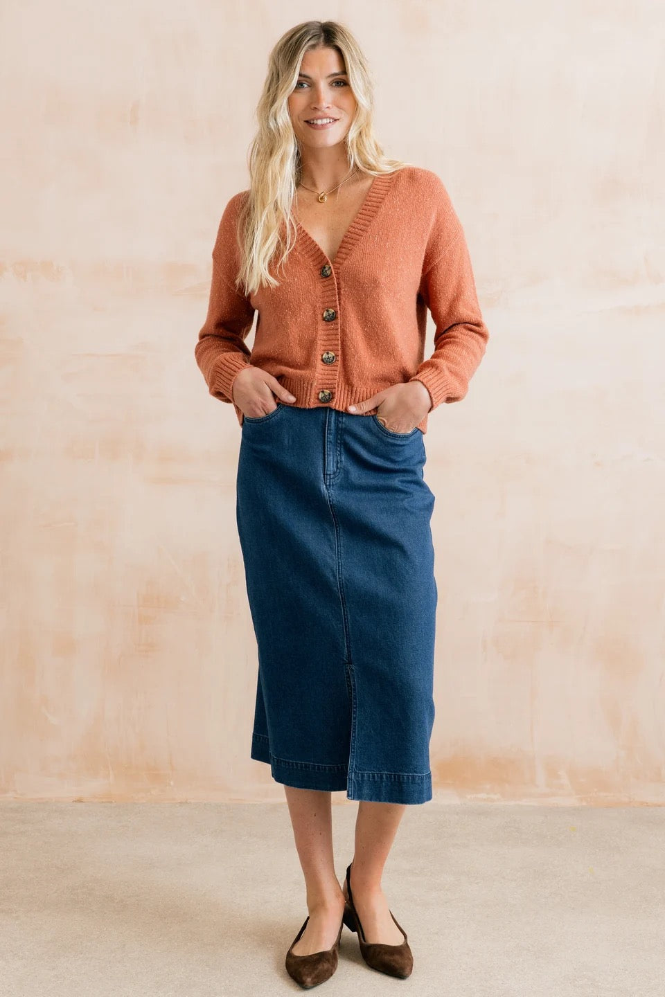 Morwenna Plain Denim Midi Skirt - Blue Denim - Lily &amp; Me