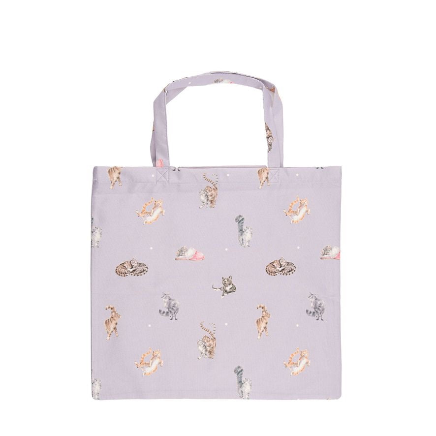The Snuggle is Real Cat Foldable Large Shopper Bag - Lilac - Wrendale Designs
