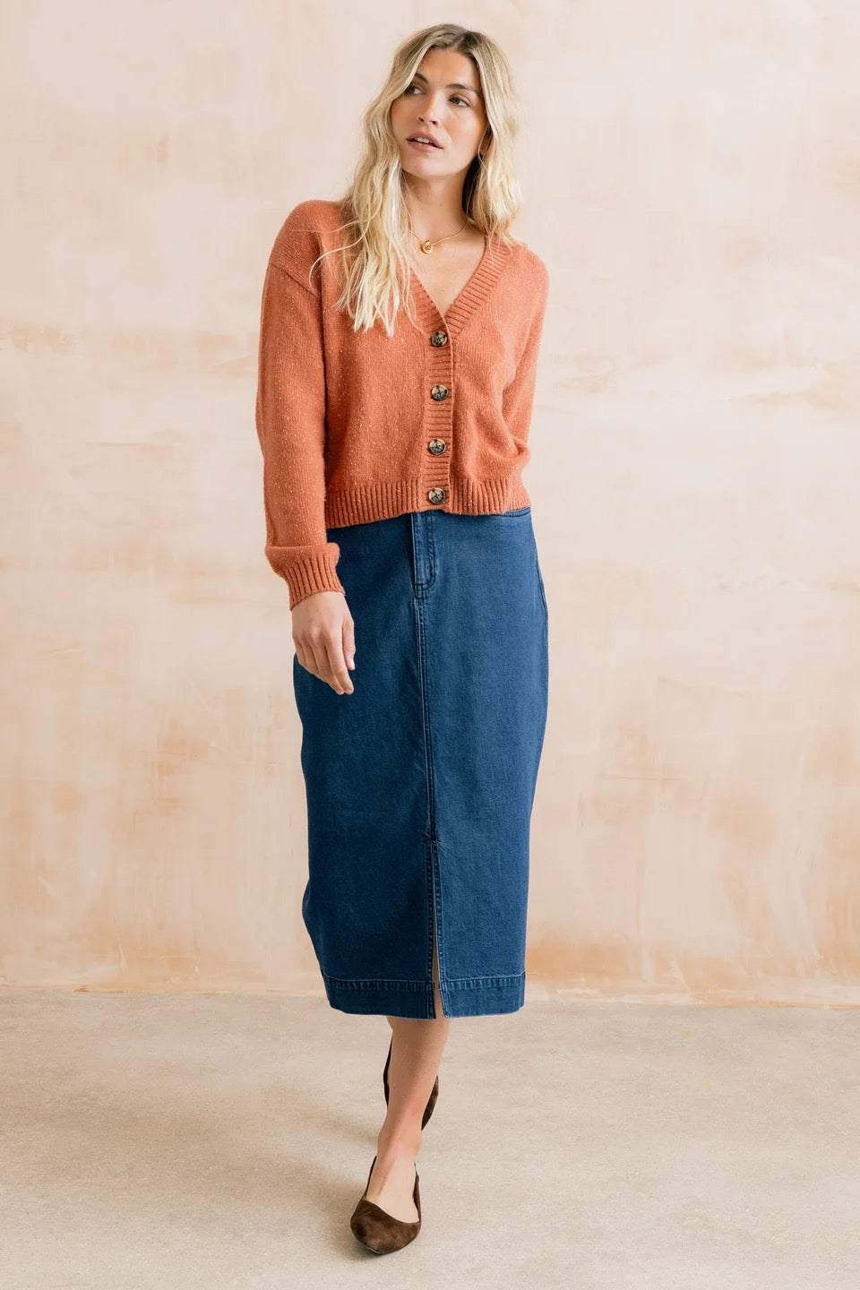 Morwenna Plain Denim Midi Skirt - Blue Denim - Lily &amp; Me