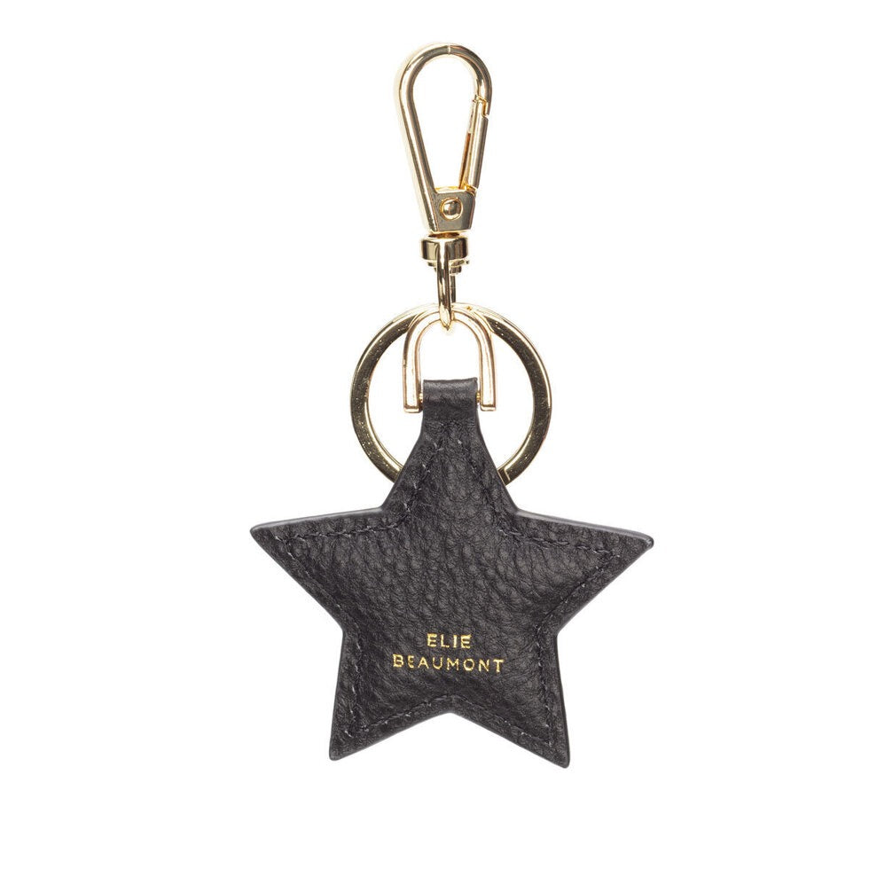 Elie Beaumont Designer Leather Star Keyring - Black