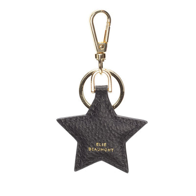 Elie Beaumont Designer Leather Star Keyring - Black