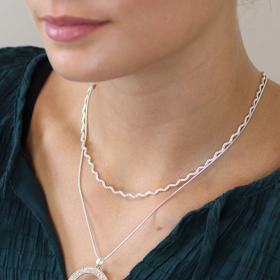 POM Silver Plated Textured Wave Chain Necklace