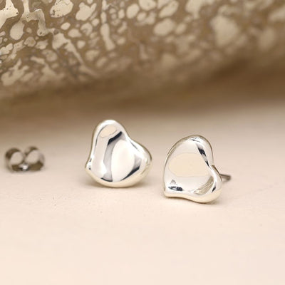 POM Silver Plated Wavy Surface Heart Stud Earrings