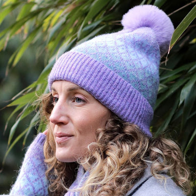 POM Lilac Mix Recycled Blend Diamond Knit Bobble Hat