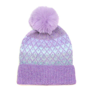 POM Lilac Mix Recycled Blend Diamond Knit Bobble Hat