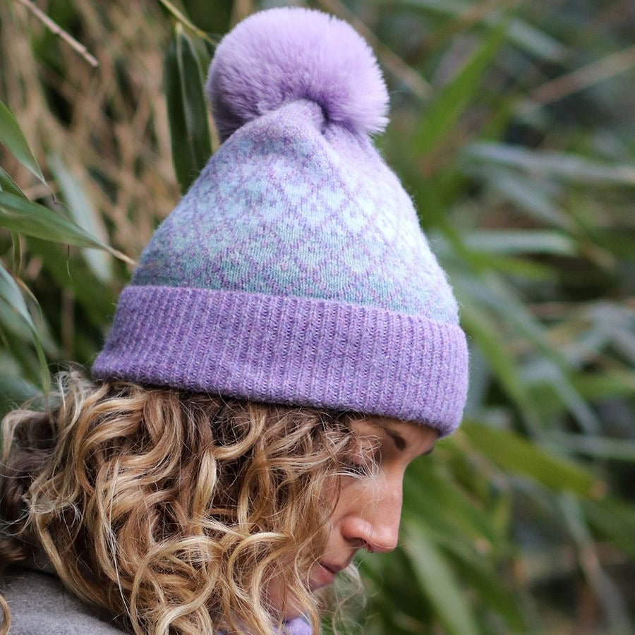 POM Lilac Mix Recycled Blend Diamond Knit Bobble Hat