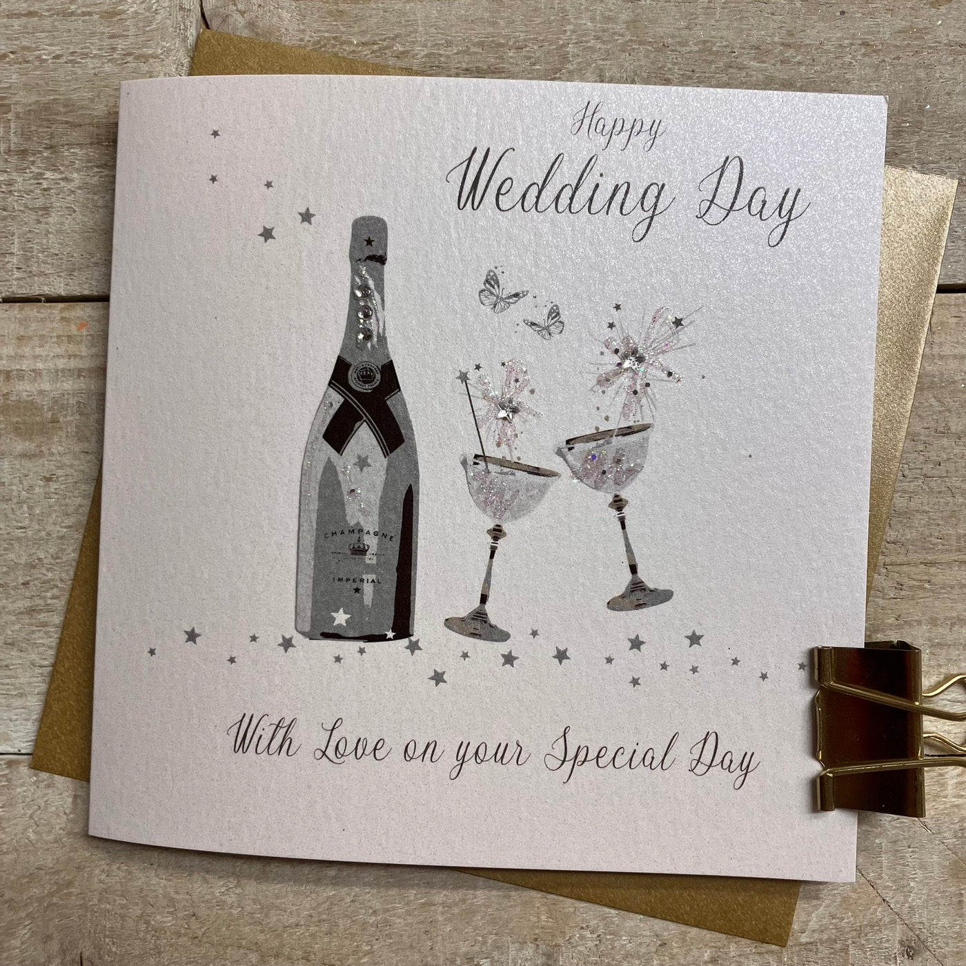 Happy Wedding Day Champagne & Glasses Card - White Cotton Cards