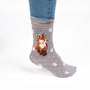 'Born to be Wild' Fox Ladies Ankle Bamboo Socks - Grey -  Wrendale Designs